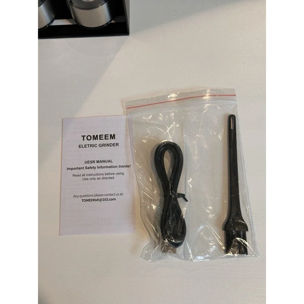 TOMEEM Electric Salt and Pepper Grinder Set USB Rechargeable Stainless Steel NIB